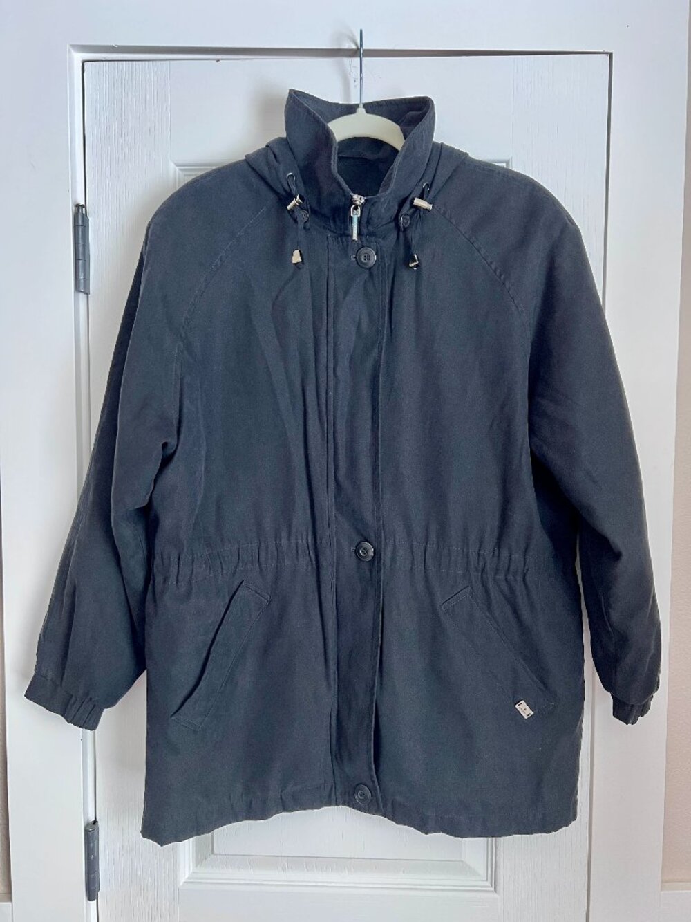 Vintage London Fog Black Hooded Utility Parka Jacket Medium Petite M PET